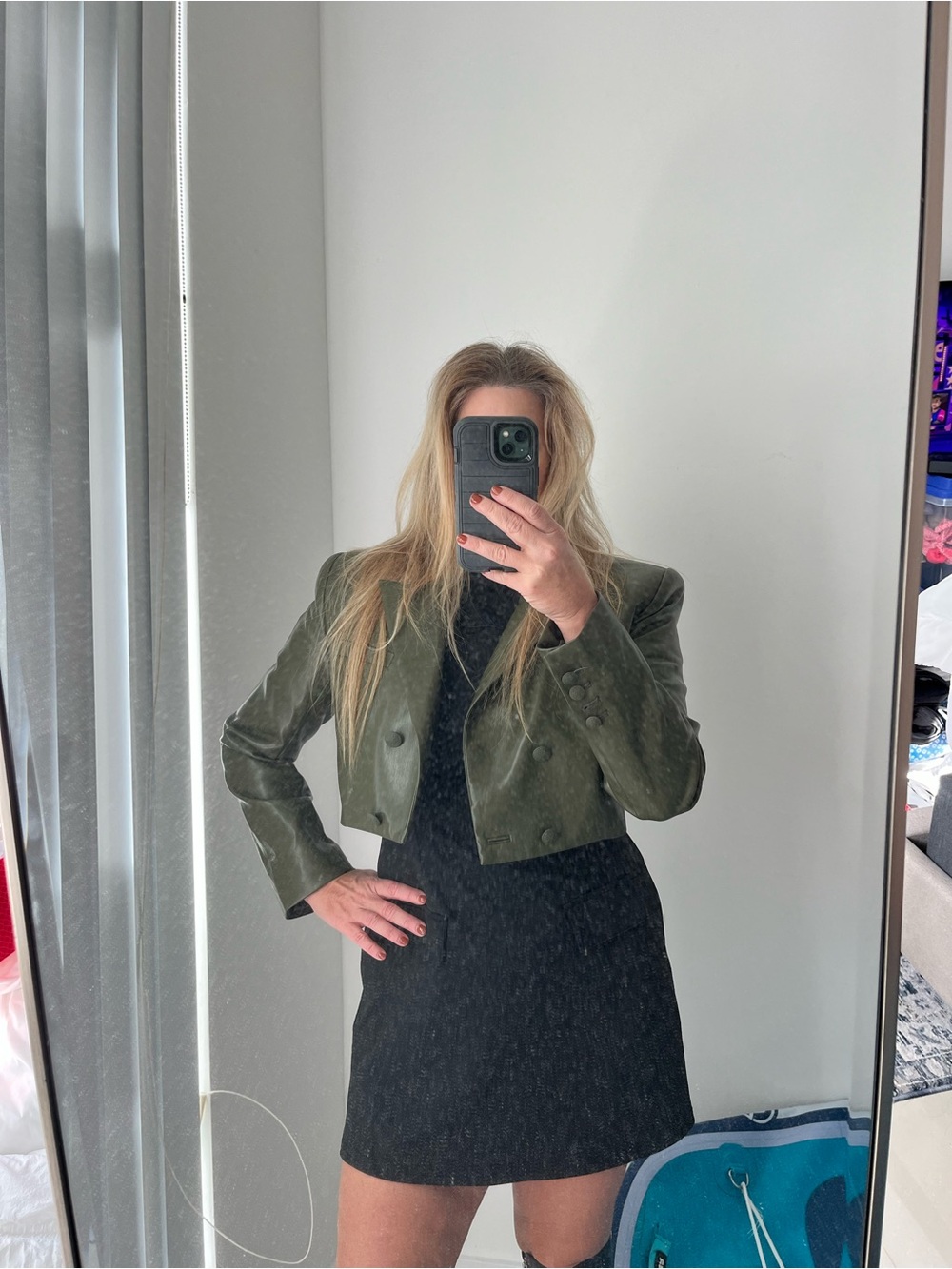 Alice + Olivia Olive Cropped Double-Breasted Blazer